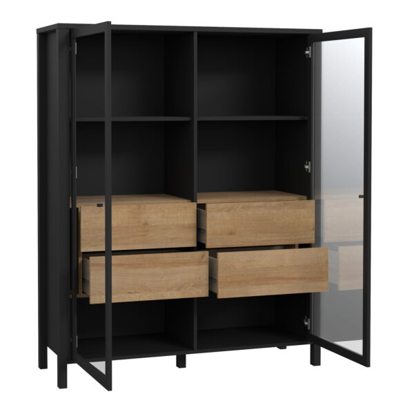 Hard Rock Extra Wide Display Cabinet in Matte Black/Riviera Oak | Self Assembly