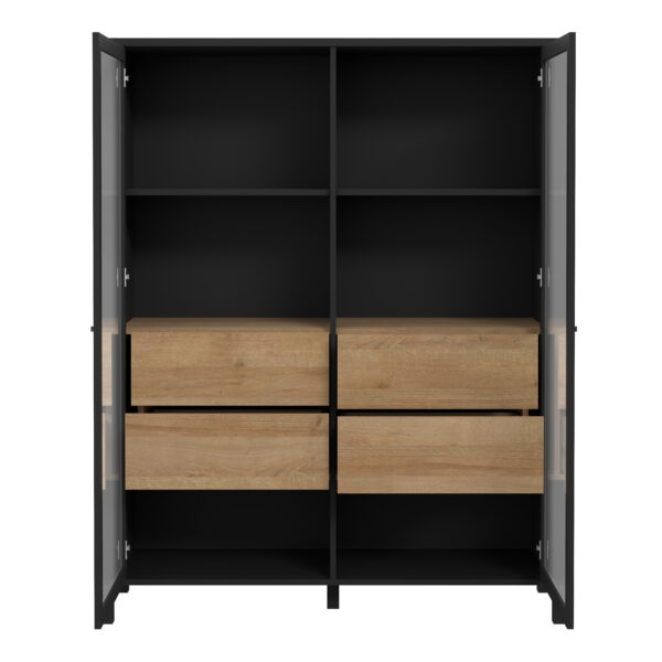 Hard Rock Extra Wide Display Cabinet in Matte Black/Riviera Oak | Self Assembly