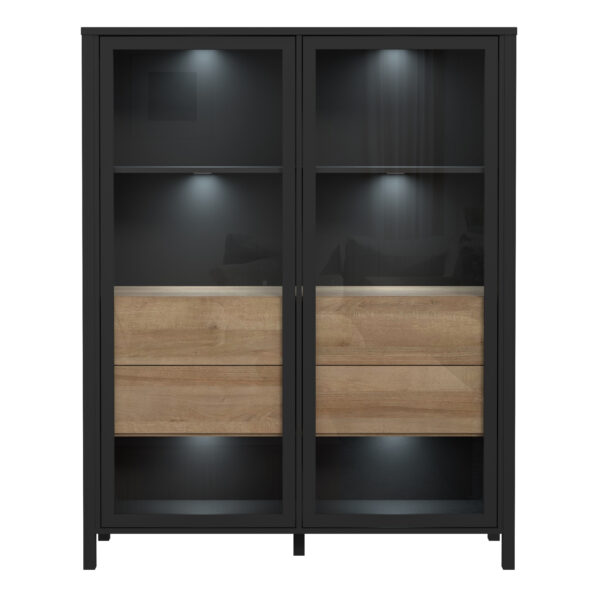 Hard Rock Extra Wide Display Cabinet in Matte Black/Riviera Oak | Self Assembly