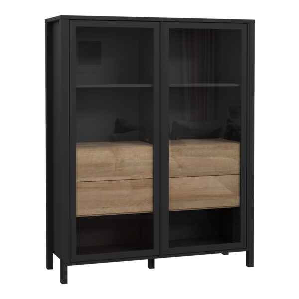 Hard Rock Extra Wide Display Cabinet in Matt Black/Riviera Oak