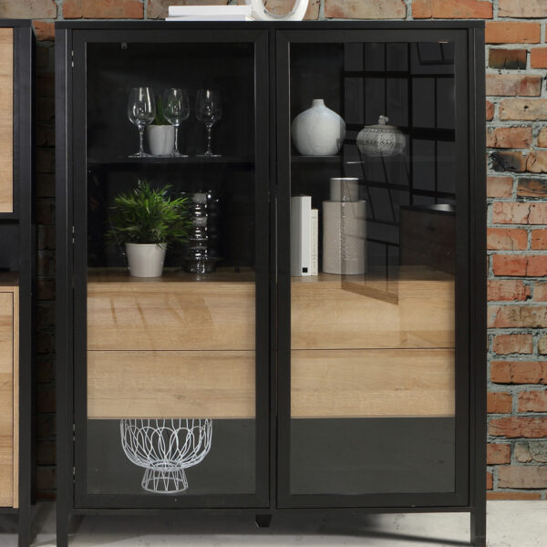 Hard Rock Extra Wide Display Cabinet in Matte Black/Riviera Oak | Self Assembly