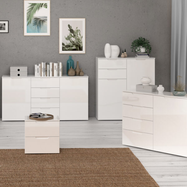 Harper Chest of Drawers in White/White High Gloss | Self Assembly