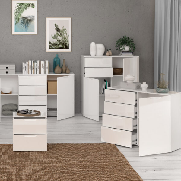 Harper Chest of Drawers in White/White High Gloss | Self Assembly