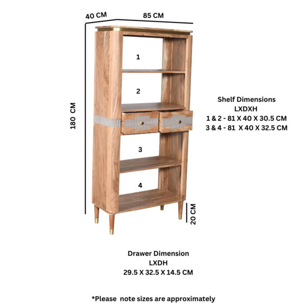 Lazenby Acacia Wood 2 Drawers Open Bookcase | Assembly Required