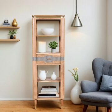Lazenby Acacia Wood Slim Bookcase With 1 Drawers