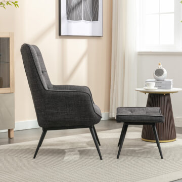 Caitlyn Accent Chair & Stool Charcoal