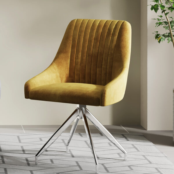 Yellow Hugo Mustard Velvet Swivel Dining Chair - Chrome Legs | Self Assembly