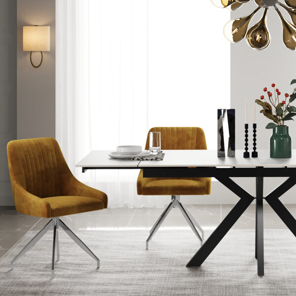 Yellow Hugo Mustard Velvet Swivel Dining Chair - Chrome Legs | Self Assembly