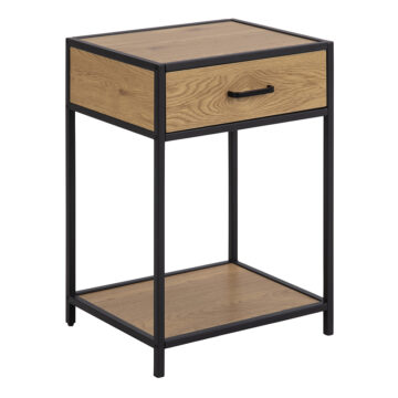 Milford Bedside Table with 1 Drawer in Black & Oak