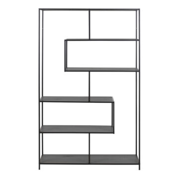 Milford Black Metal Large Asymmetrical Bookcase with 5 Black Shelves