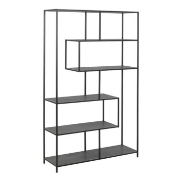 Milford Black Metal Large Asymmetrical Bookcase with 5 Black Shelves