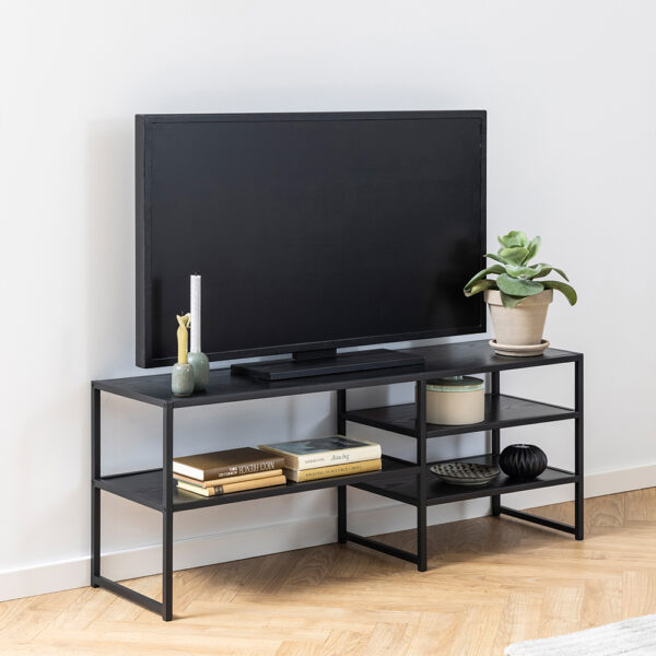 Milford Black Metal Open TV Unit with 3 Black Shelves | Self Assembly