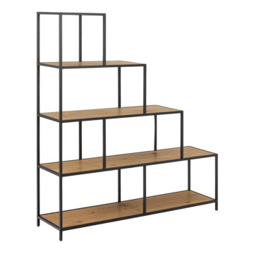 Milford Bookcase with 4 Shelves and 1 Drawer in Black and Oak