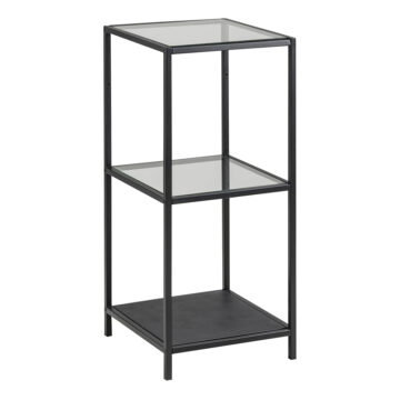 Milford Narrow Black Metal Bookcase with 2 Glass Shelves