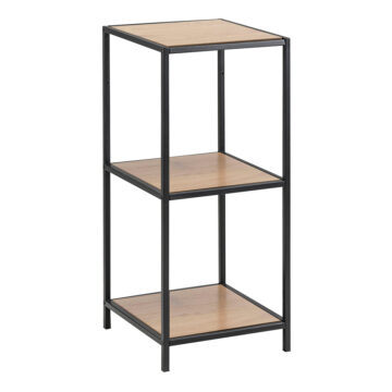 Milford Narrow Black Metal Bookcase with 2 Oak Shelves