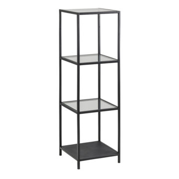 Milford Narrow Black Metal Bookcase with 3 Glass Shelves