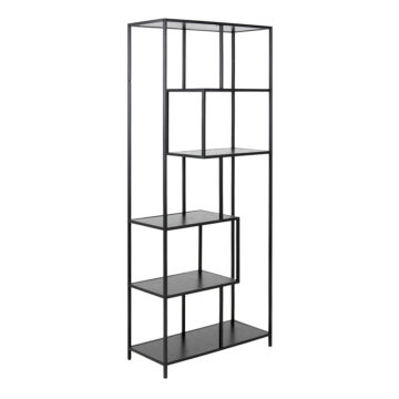 Milford Tall Black Metal Bookcase with 5 Black Shelves
