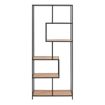 Milford Tall Black Metal Bookcase with 5 Oak Shelves