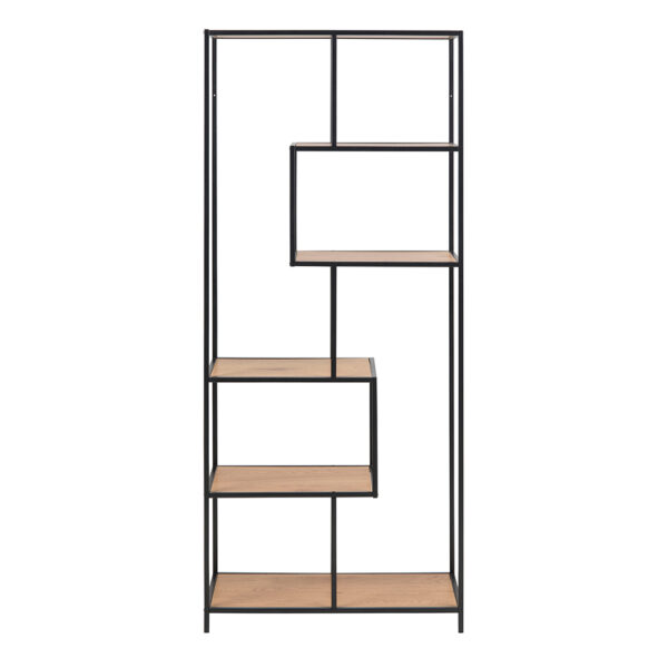 Milford Tall Black Metal Bookcase with 5 Oak Shelves