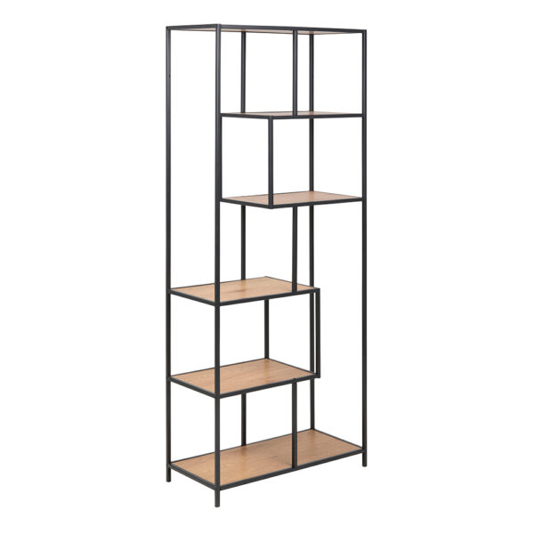 Milford Tall Black Metal Bookcase with 5 Oak Shelves