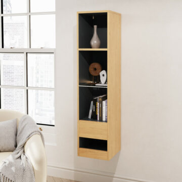 Leon Tall Shelf Unit with LED Oak/Anthracite