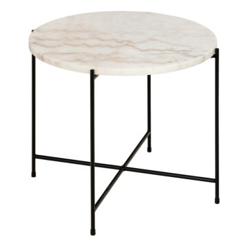 Avila Side Table in White Marble Effect Ø52x40 cm