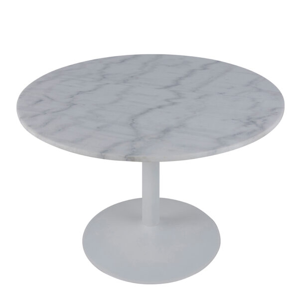 Tarifa Round Dining Table with White Polished Marble Top and White Base | Assembly Required