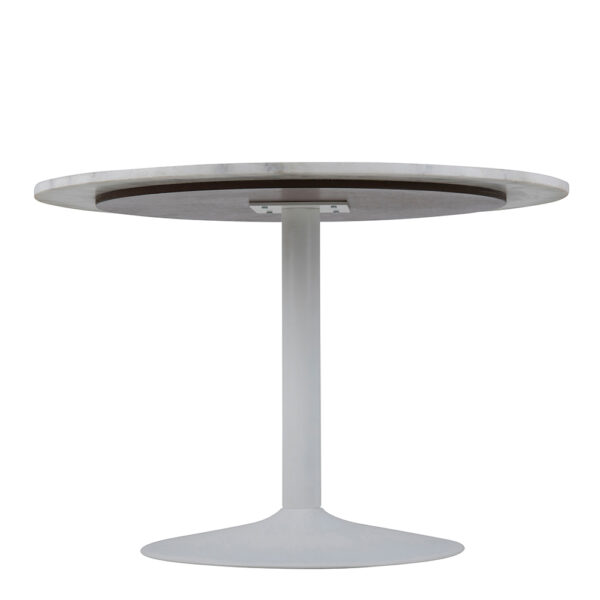 Tarifa Round Dining Table with White Polished Marble Top and White Base | Assembly Required