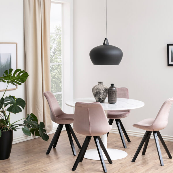 Tarifa Round Dining Table with White Polished Marble Top and White Base | Assembly Required
