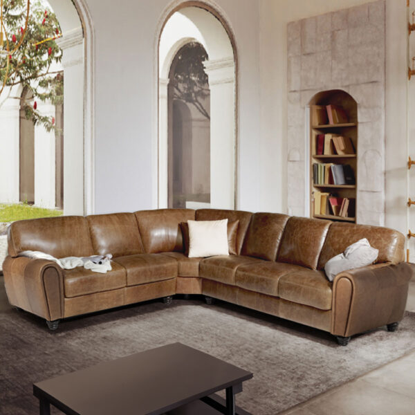 Viora Italian Leather Corner Sofa | Brianza Cognac Brown