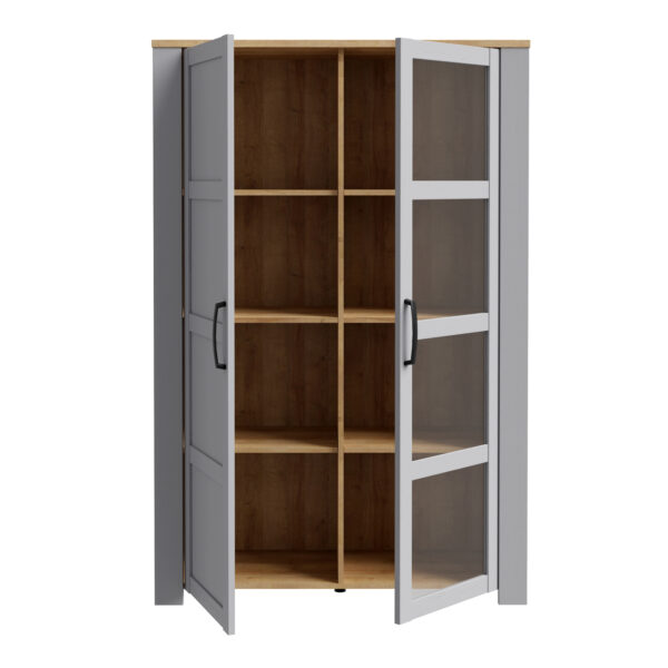 Bruma Display Cabinet inc. 2x LED Lights in Riviera Oak/Grey Oak | Assembly Required