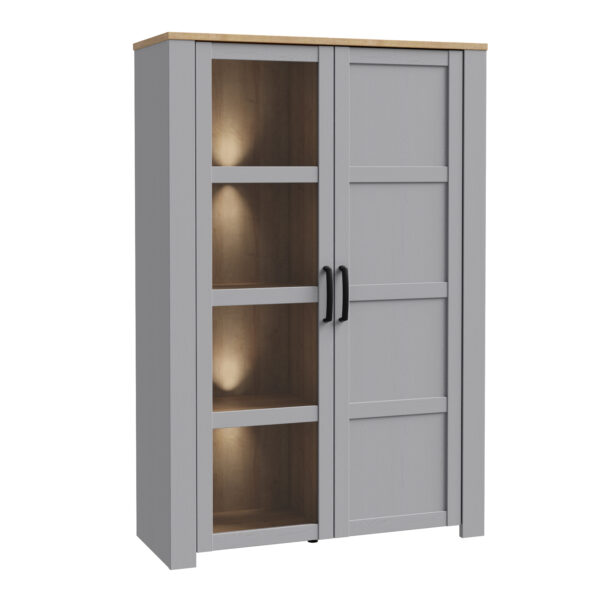 Bruma Display Cabinet inc. 2x LED Lights in Riviera Oak/Grey Oak | Assembly Required