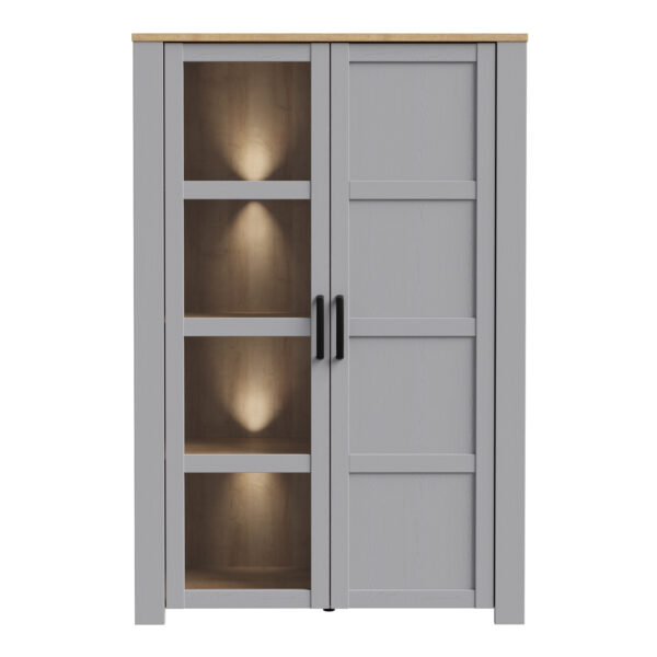 Bruma Display Cabinet inc. 2x LED Lights in Riviera Oak/Grey Oak | Assembly Required