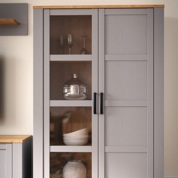 Bruma Display Cabinet inc. 2x LED Lights in Riviera Oak/Grey Oak | Assembly Required