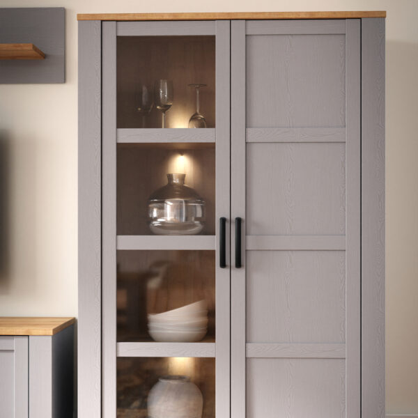 Bruma Display Cabinet inc. 2x LED Lights in Riviera Oak/Grey Oak | Assembly Required