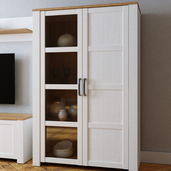 Bruma Display Cabinet inc. 2x LED Lights in Riviera Oak/White | Assembly Required | Clearance