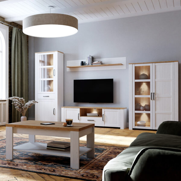 Bruma Display Cabinet inc. 2x LED Lights in Riviera Oak/White | Assembly Required | Clearance