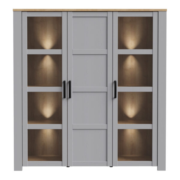 Bruma Large Display Cabinet inc. 4x LED Lights in Riviera Oak/Grey Oak | Assembly Required