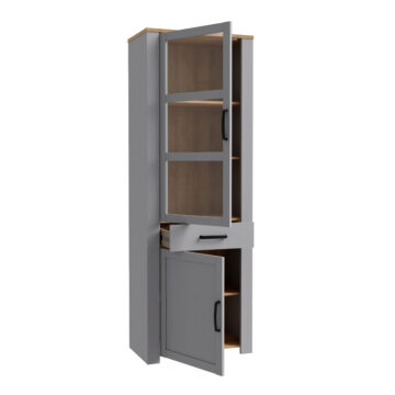Bruma Narrow Display Cabinet inc. 2x LED Lights in Riviera Oak/Grey Oak