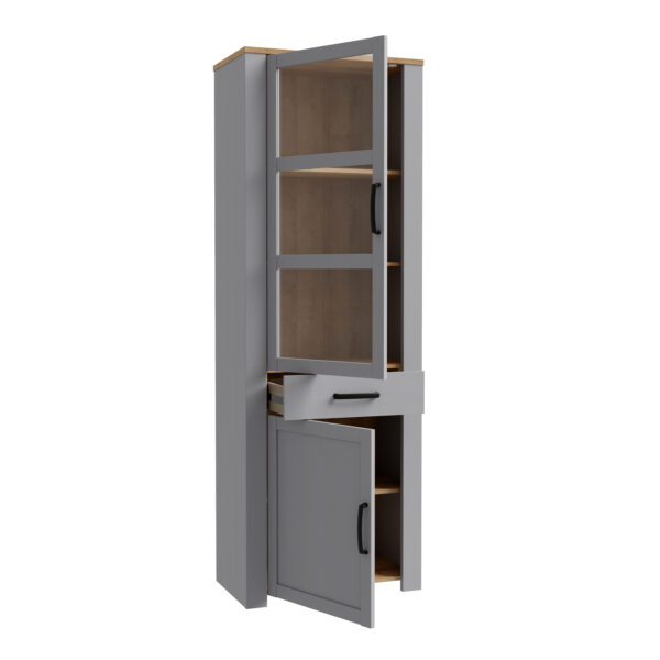 Bruma Narrow Display Cabinet inc. 2x LED Lights in Riviera Oak/Grey Oak
