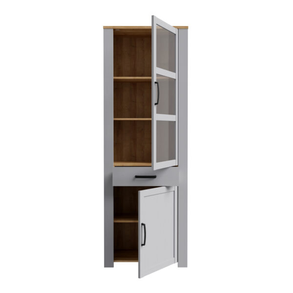 Bruma Narrow Display Cabinet inc. 2x LED Lights in Riviera Oak/Grey Oak | Assembly Required