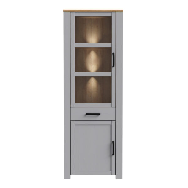 Bruma Narrow Display Cabinet inc. 2x LED Lights in Riviera Oak/Grey Oak | Assembly Required