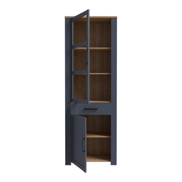 Bruma Narrow Display Cabinet inc. 2x LED Lights in Riviera Oak/Navy | Assembly Required