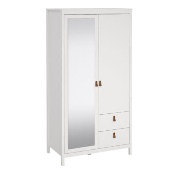 Seville Wardrobe with 1 door + 1 mirror door + 2 drawers White