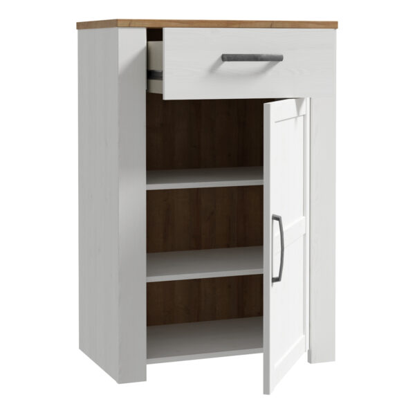 Ridge 1 Door 1 Drawer Shoe Cabinet in Riviera Oak/White | Assembly Required