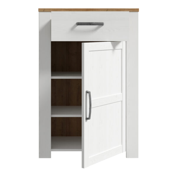 Ridge 1 Door 1 Drawer Shoe Cabinet in Riviera Oak/White | Assembly Required