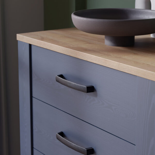 Ridge 5 Drawer Narrow Chest in Riviera Oak/Navy | Assembly Required