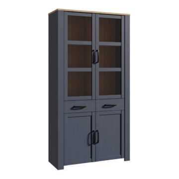 Bohol Display Cabinet 4 Door 1 Drawer in Oak/Navy