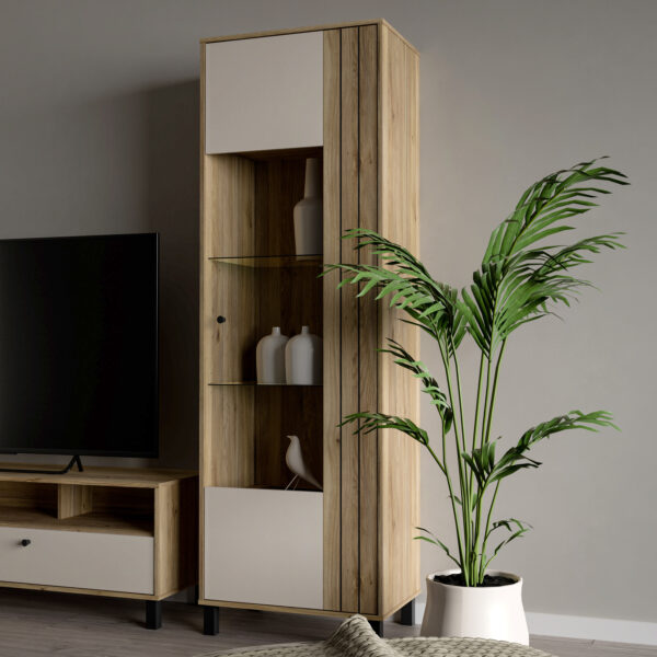 Vista Glass Door Display Cabinet in Cream and Oak | Assembly Required