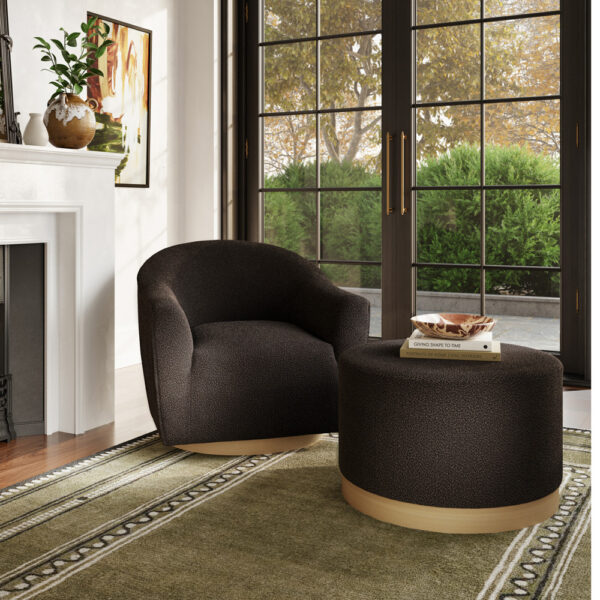 Lana Pouffe Black Boucle / Natural - Large | Fully Assembled
